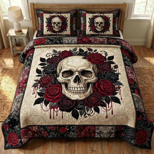 Floral Skull 3-Piece Quilted Bedding Set GFTONMU857