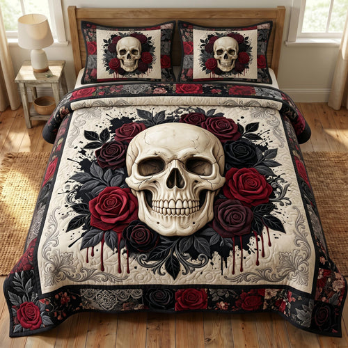 Floral Skull 3-Piece Quilted Bedding Set GFTONMU858