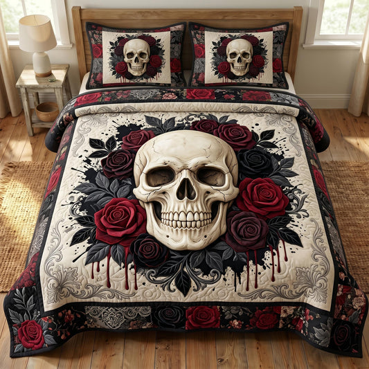 Floral Skull 3-Piece Quilted Bedding Set GFTONMU858