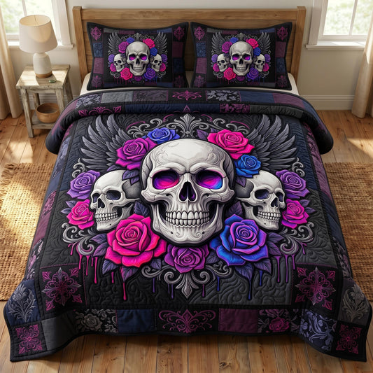 Floral Skull 3-Piece Quilted Bedding Set GFTONMU860