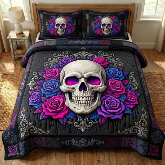 Floral Skull 3-Piece Quilted Bedding Set GFTONMU861