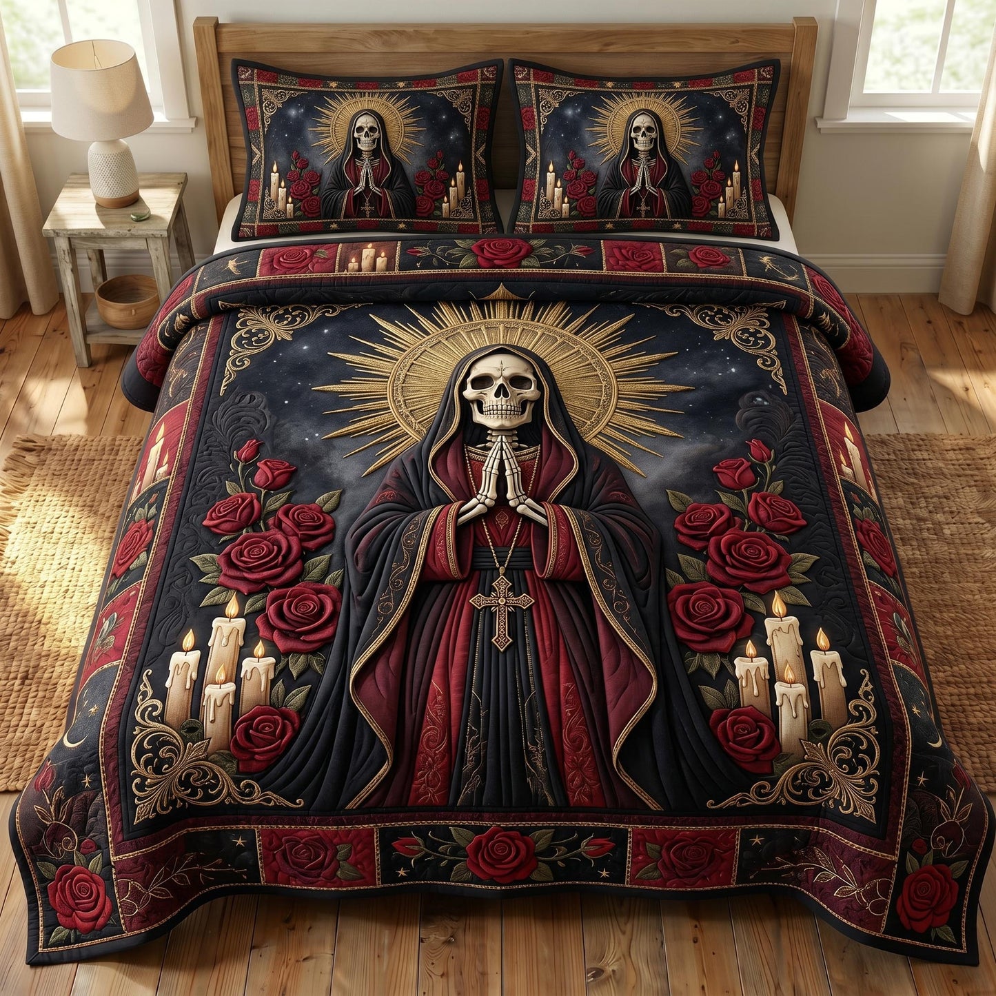Santa Muerte 3-Piece Quilted Bedding Set GFTONMU865