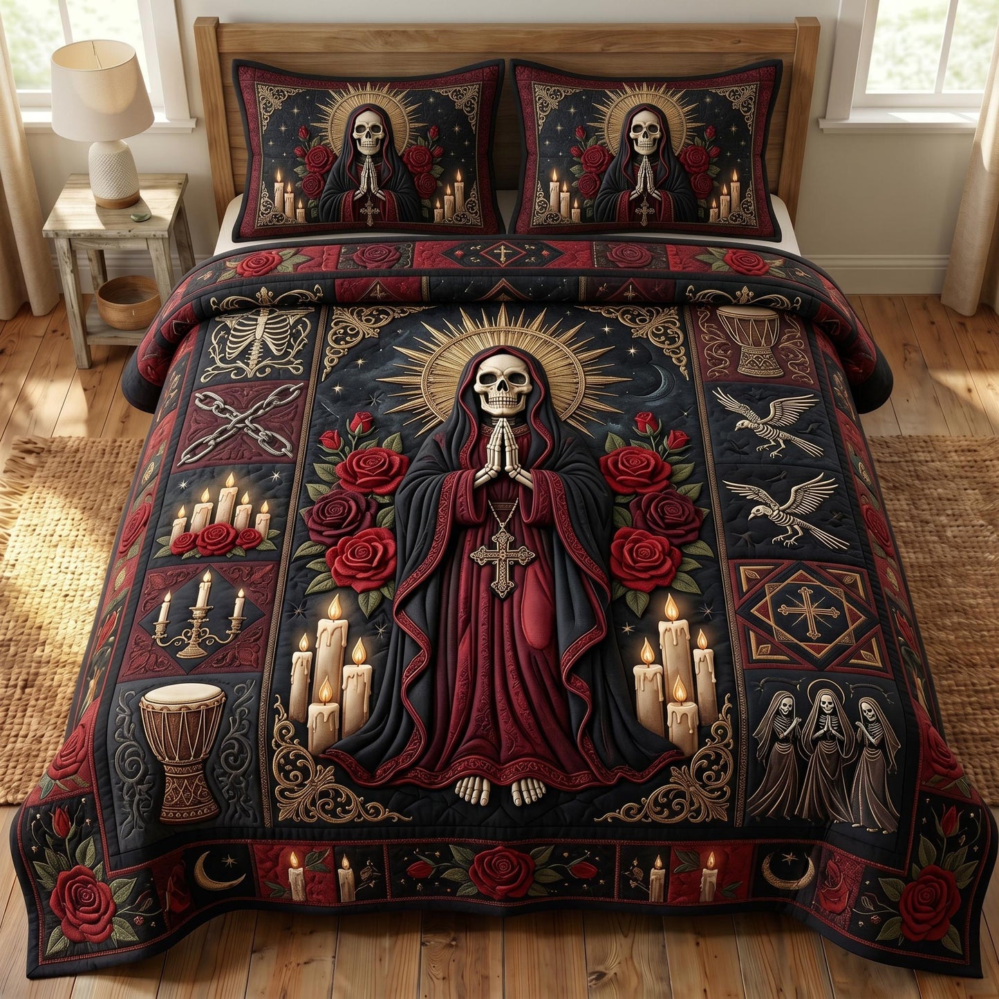Santa Muerte 3-Piece Quilted Bedding Set GFTONMU866