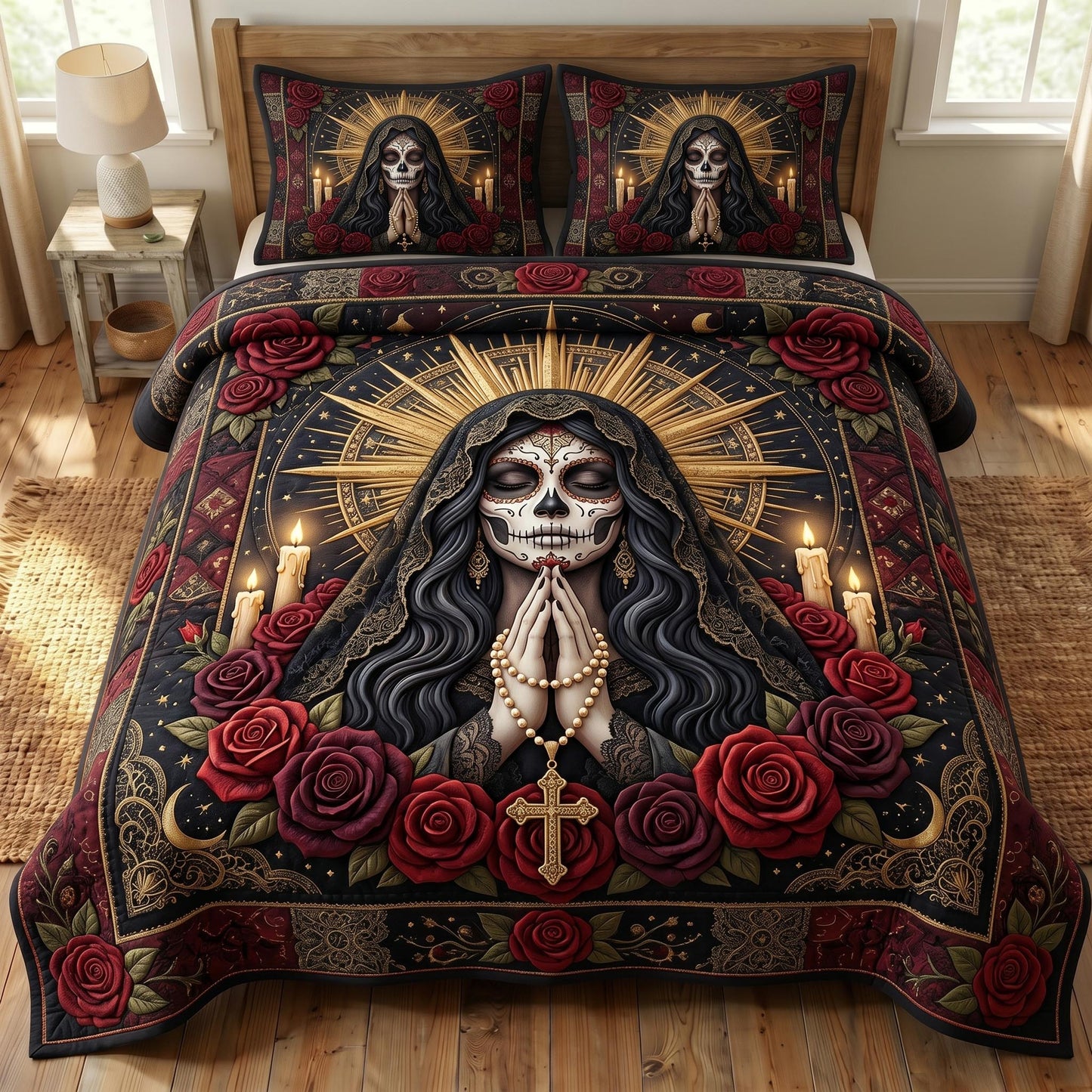 Santa Muerte 3-Piece Quilted Bedding Set GFTONMU867