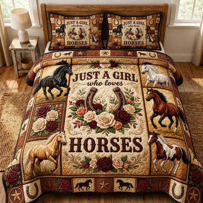 Farmhouse Horse 3-Piece Quilted Bedding Set GFTONMU898
