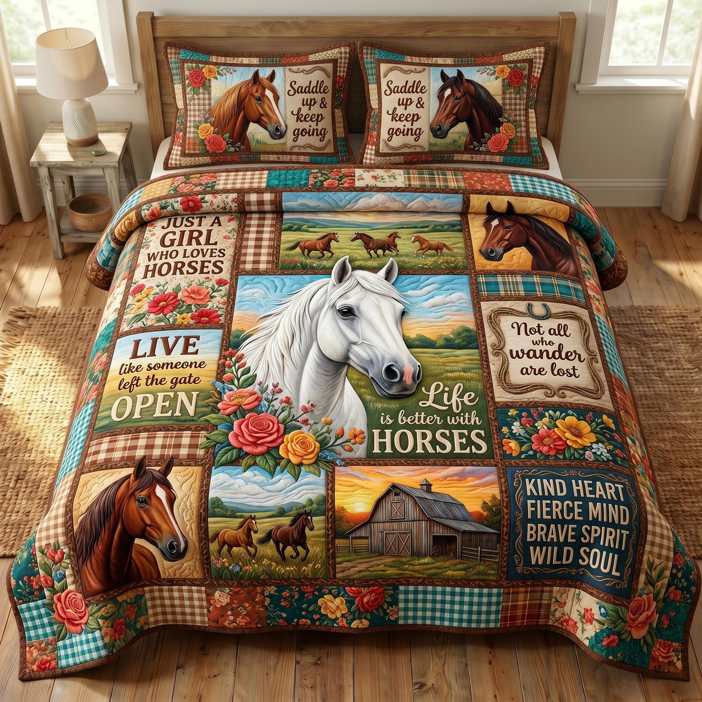 Farmhouse Horse 3-Piece Quilted Bedding Set GFTONMU899