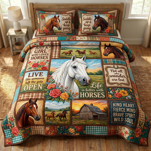 Farmhouse Horse 3-Piece Quilted Bedding Set GFTONMU899