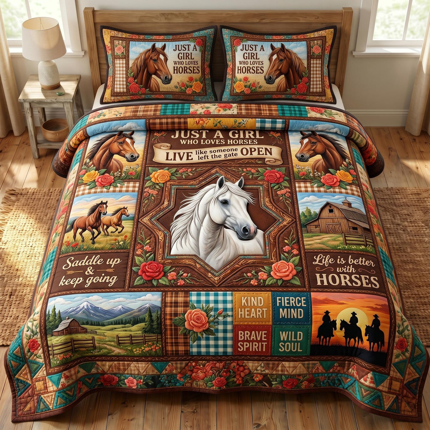 Farmhouse Horse 3-Piece Quilted Bedding Set GFTONMU900