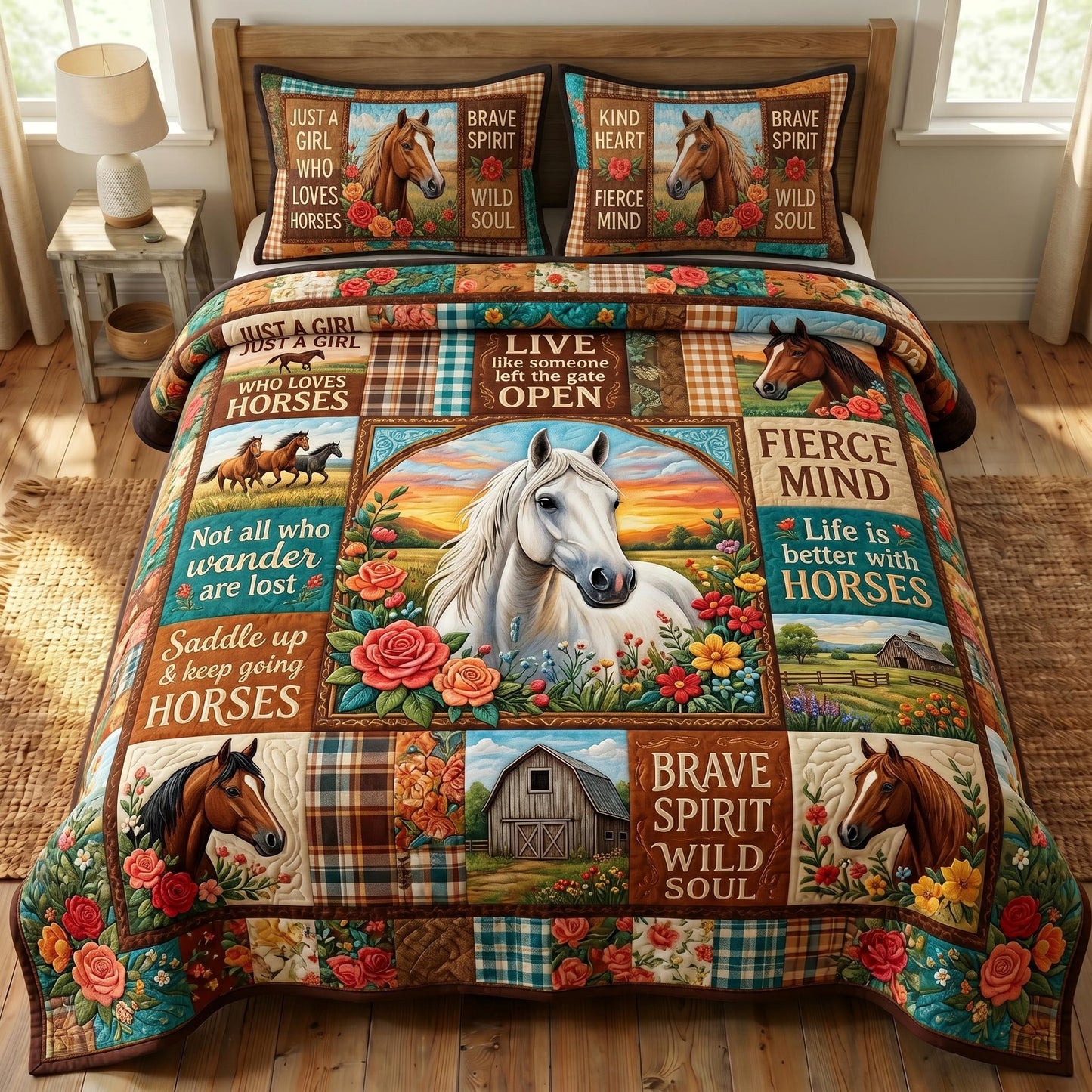 Farmhouse Horse 3-Piece Quilted Bedding Set GFTONMU901