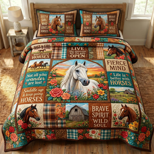 Farmhouse Horse 3-Piece Quilted Bedding Set GFTONMU901