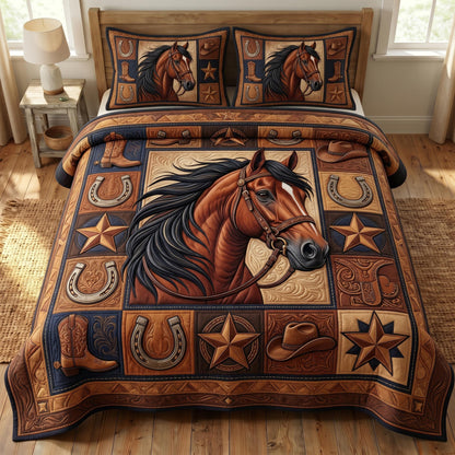 Farmhouse Horse 3-Piece Quilted Bedding Set GFTONMU902
