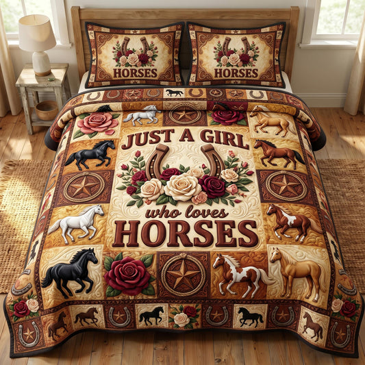 Farmhouse Horse 3-Piece Quilted Bedding Set GFTONMU903