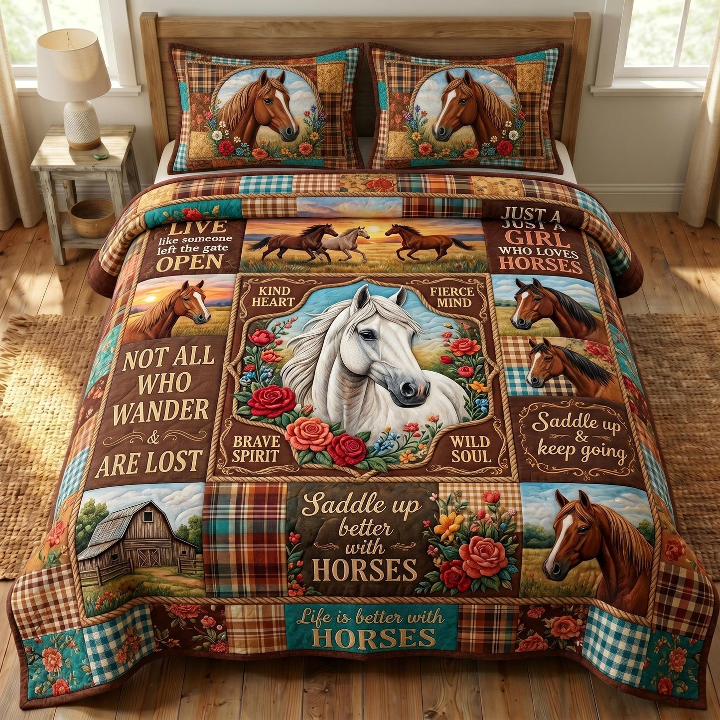 Farmhouse Horse 3-Piece Quilted Bedding Set GFTONMU904
