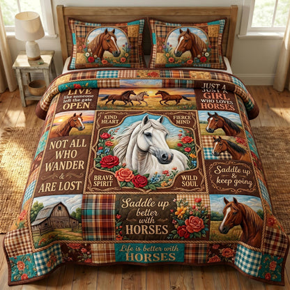Farmhouse Horse 3-Piece Quilted Bedding Set GFTONMU904