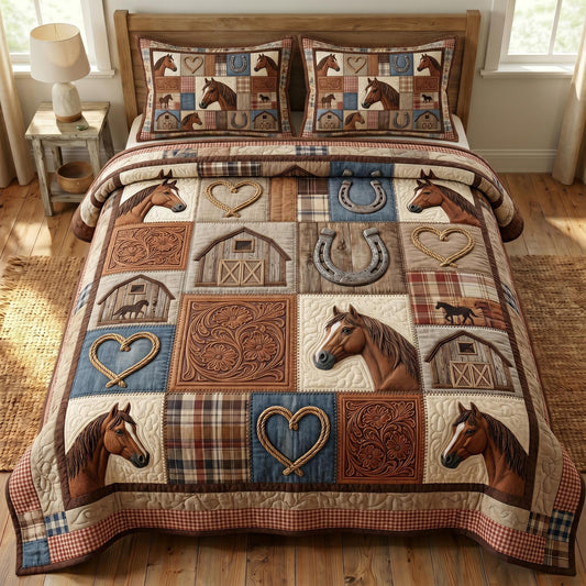 Farmhouse Horse 3-Piece Quilted Bedding Set GFTONMU905