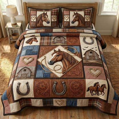Farmhouse Horse 3-Piece Quilted Bedding Set GFTONMU906