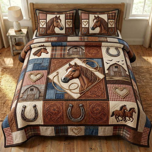 Farmhouse Horse 3-Piece Quilted Bedding Set GFTONMU906