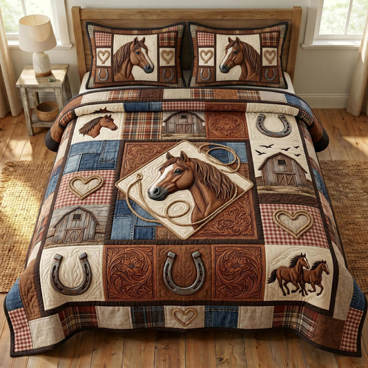 Farmhouse Horse 3-Piece Quilted Bedding Set GFTONMU906