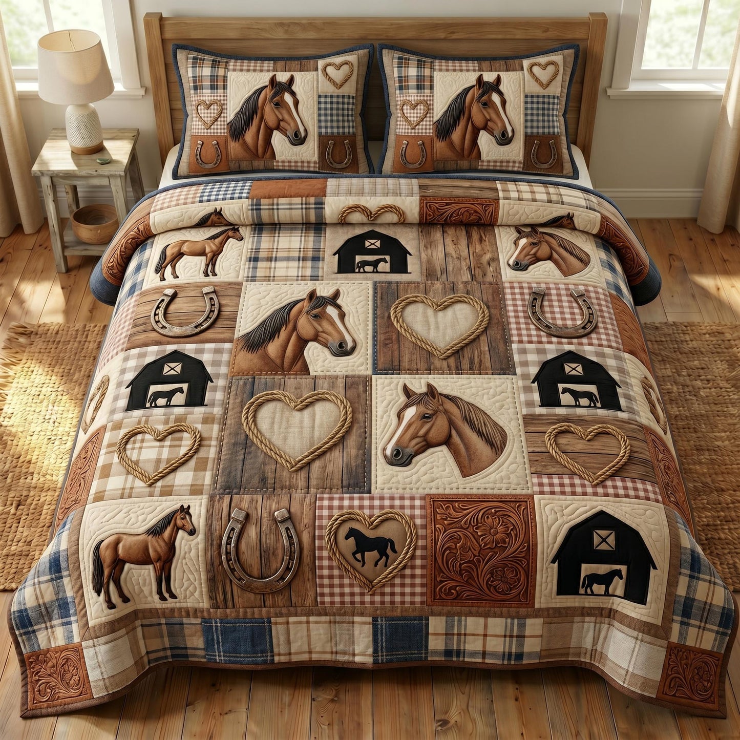 Farmhouse Horse 3-Piece Quilted Bedding Set GFTONMU907