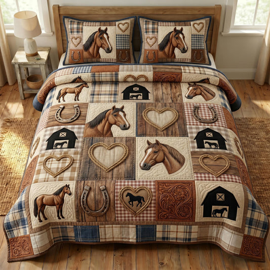 Farmhouse Horse 3-Piece Quilted Bedding Set GFTONMU907