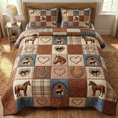 Farmhouse Horse 3-Piece Quilted Bedding Set GFTONMU908