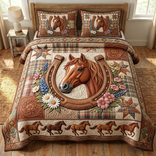 Farmhouse Horse 3-Piece Quilted Bedding Set GFTONMU910
