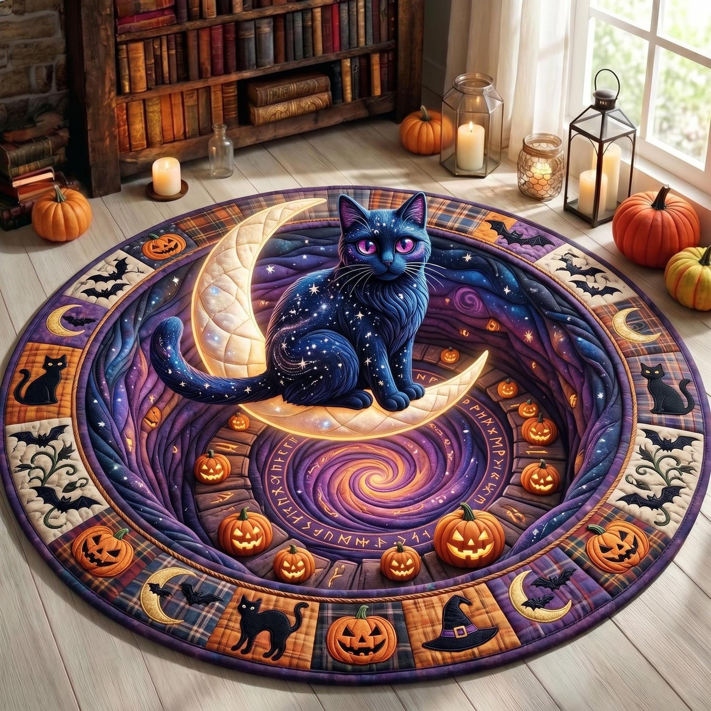 Black Cat Quilted Round Mat GFTONMU988