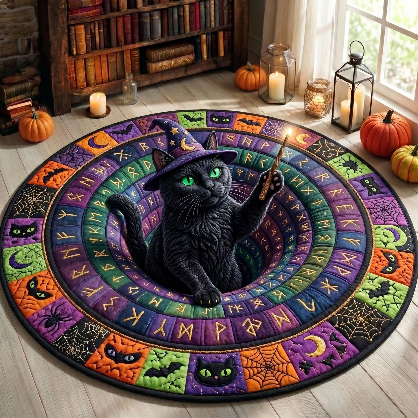 Black Cat Quilted Round Mat GFTONMU992