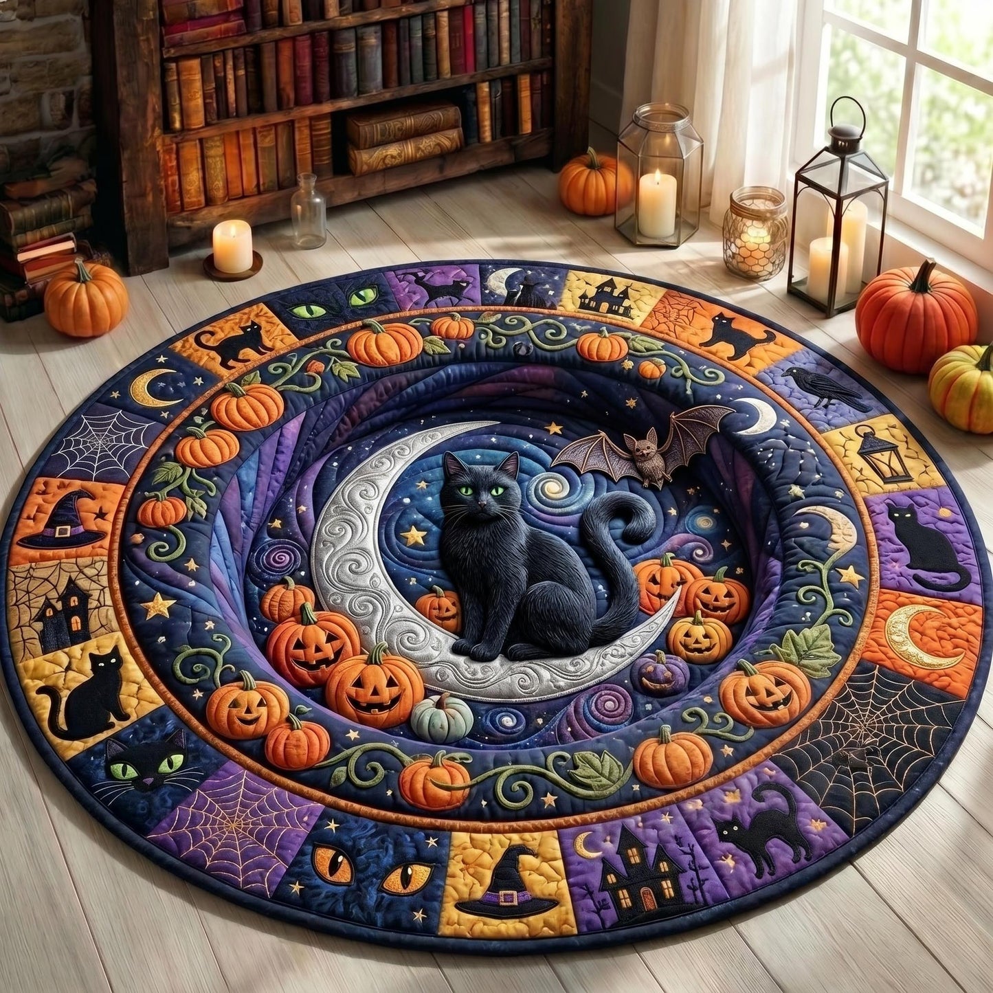 Black Cat Quilted Round Mat GFTONMU993