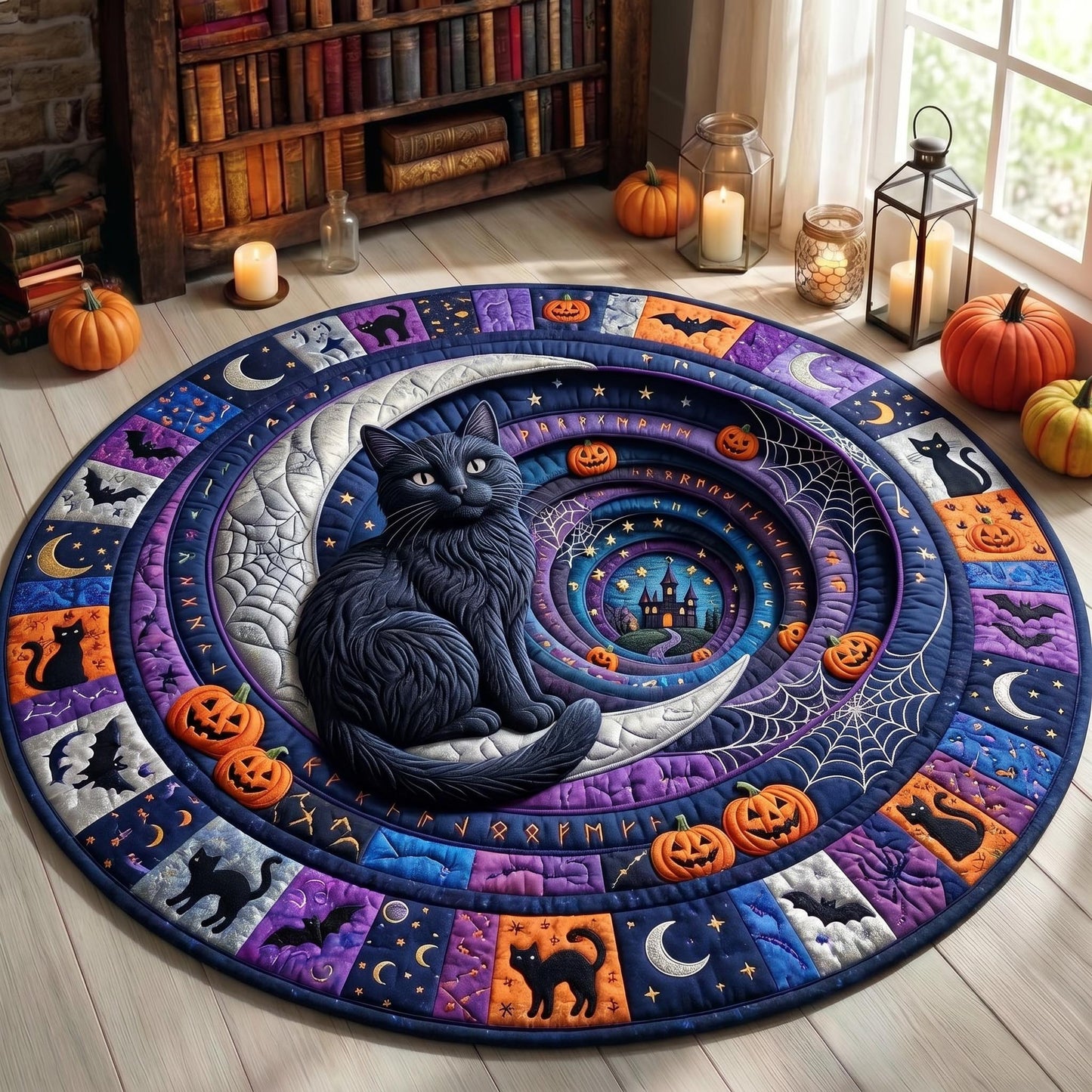 Black Cat Quilted Round Mat GFTONMU994