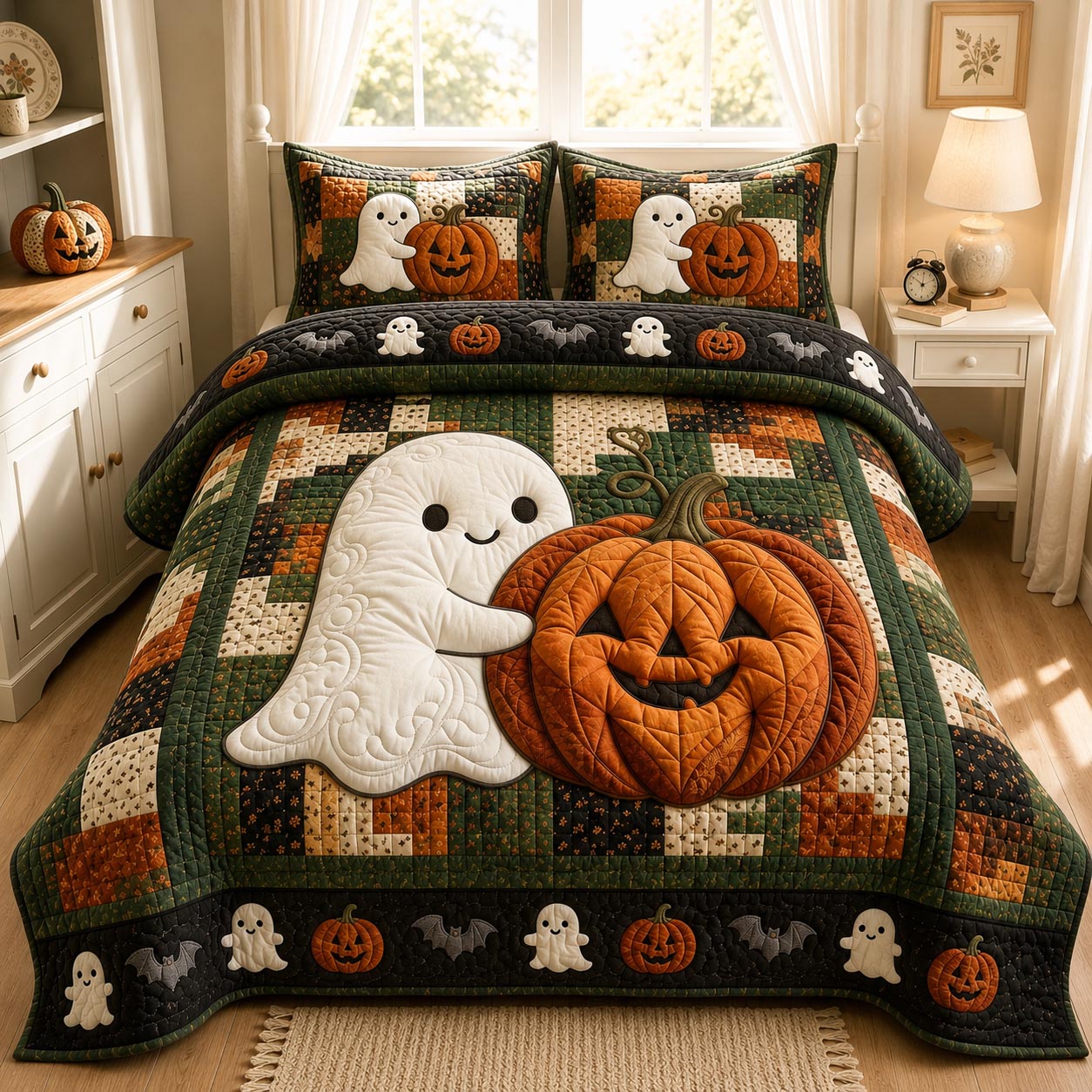 Pumpkin Whimsy 3-Piece Quilted Bedding Set GFTONPT004