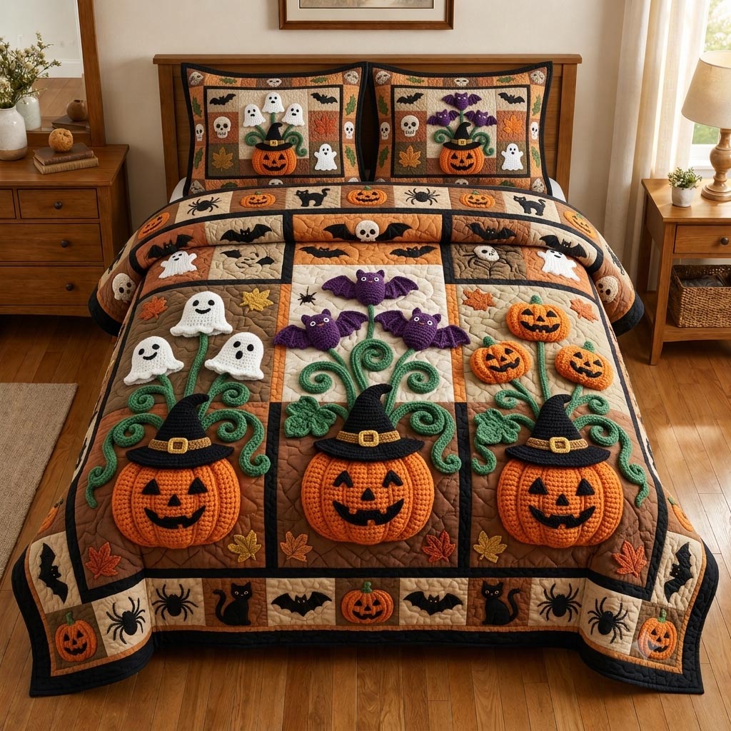 Pumpkin Garden 3-Piece Quilted Bedding Set GFTONPT007