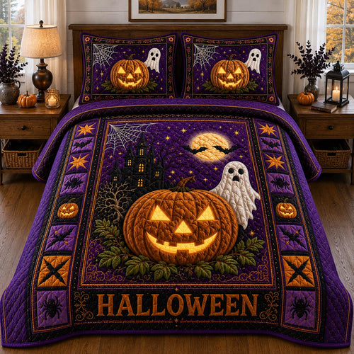 Midnight Pumpkin Glow 3-Piece Quilted Bedding Set GFTONPT008
