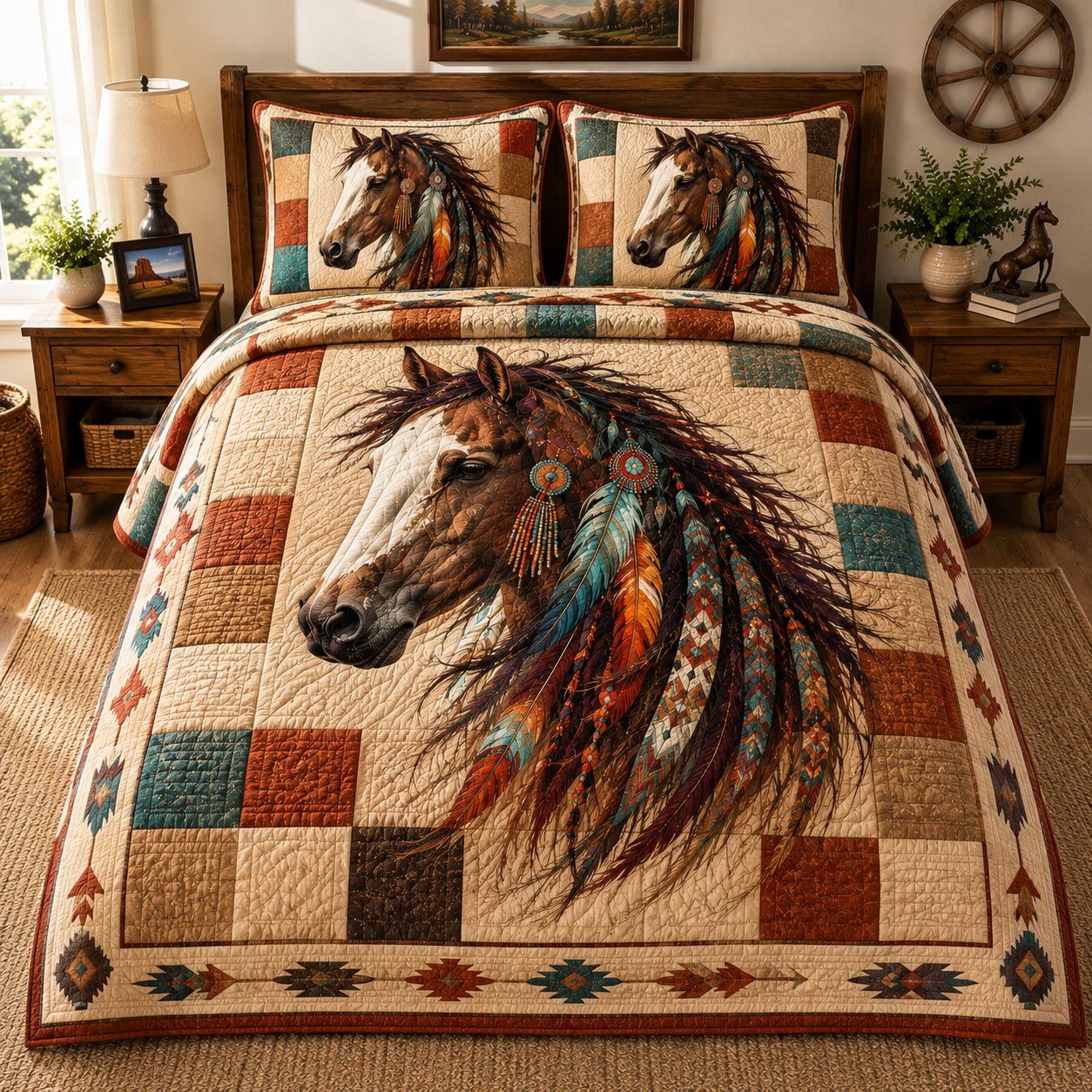 Feathered Mustang 3-Piece Quilted Bedding Set GFTONPT014