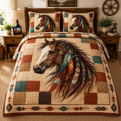 Feathered Mustang 3-Piece Quilted Bedding Set GFTONPT014