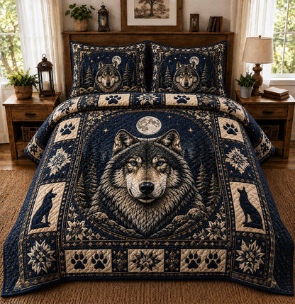 Moonlit Wolf 3-Piece Quilted Bedding Set GFTONPT019