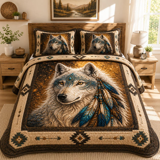Golden Spirit Wolf 3-Piece Quilted Bedding Set GFTONPT020