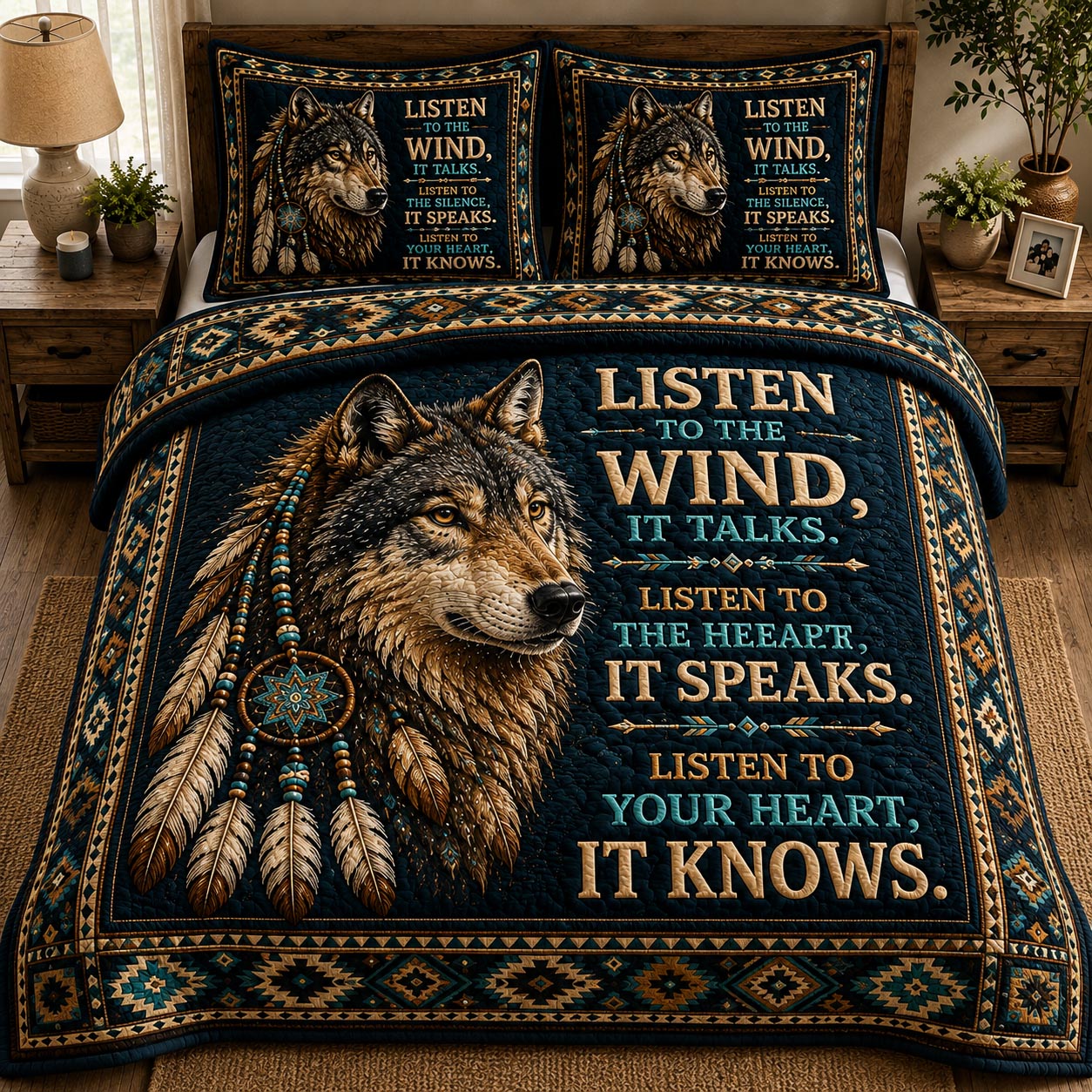 Whispering Wolf 3-Piece Quilted Bedding Set GFTONPT022