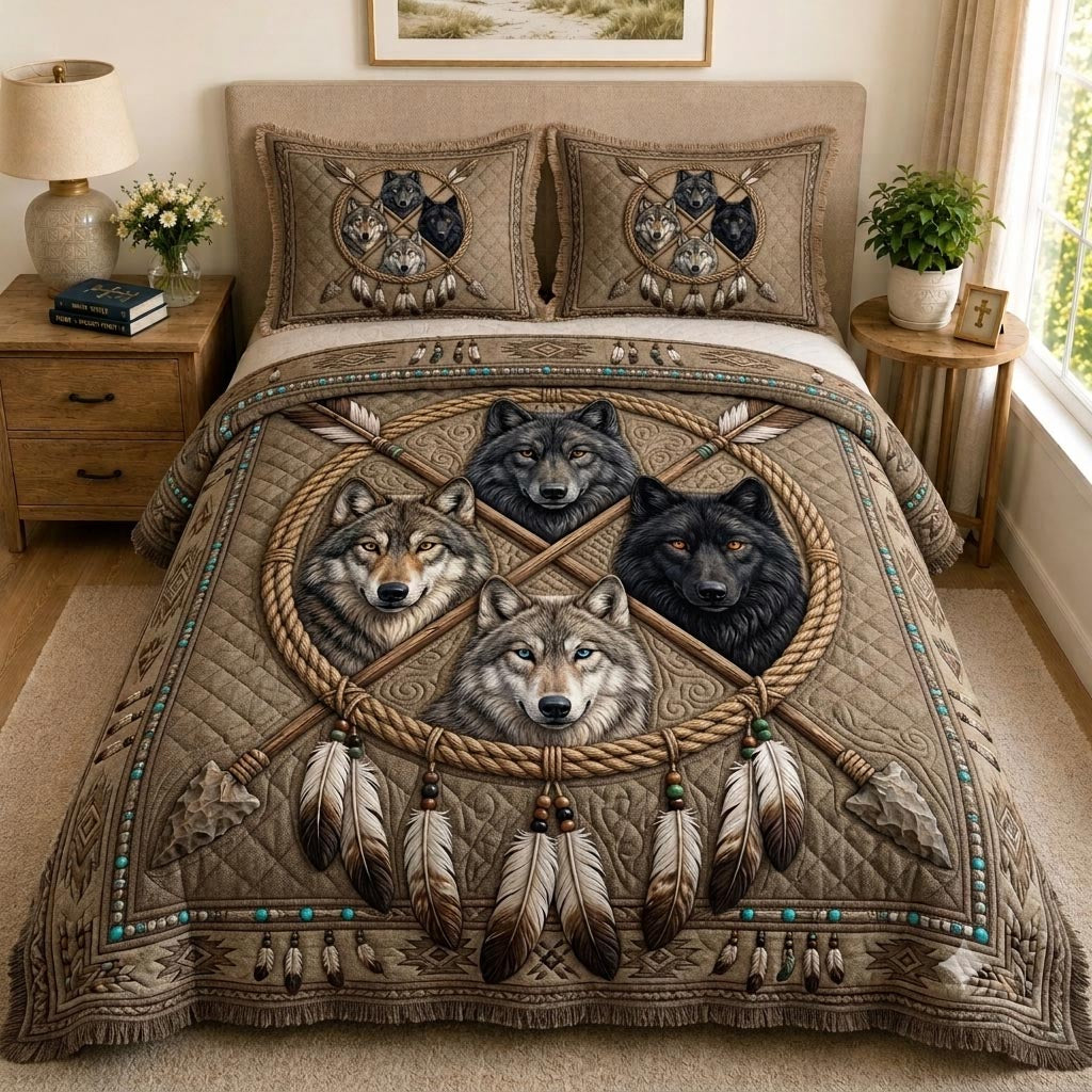Wolf Circle 3-Piece Quilted Bedding Set GFTONPT023