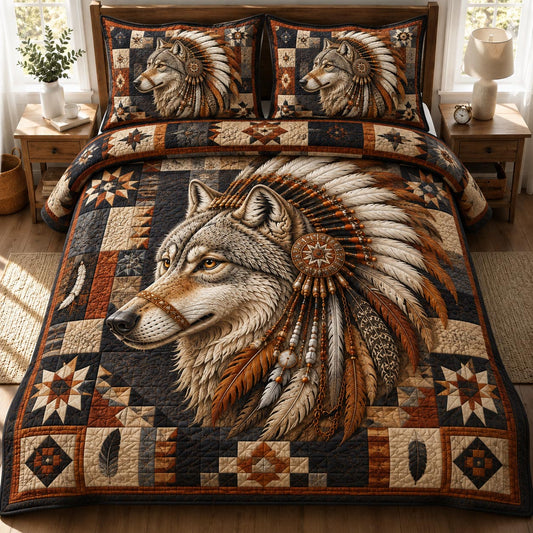 Feathered Wolf Spirit 3-Piece Quilted Bedding Set GFTONPT024