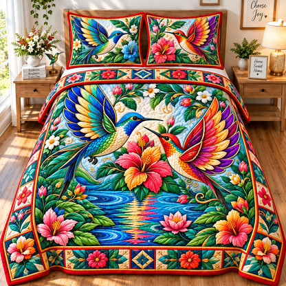 Twin Hummingbird Jeweled Dance 3-Piece Quilted Bedding Set GFTONPT1000