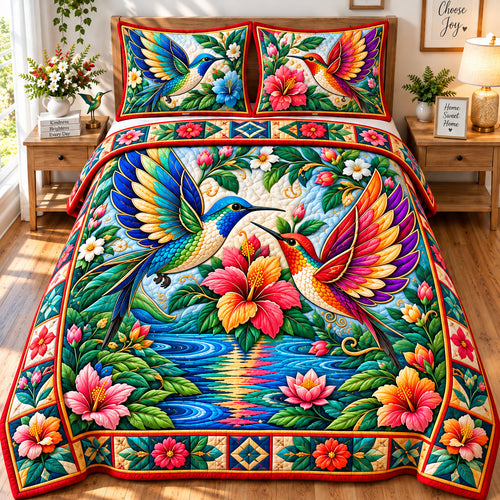 Twin Hummingbird Jeweled Dance 3-Piece Quilted Bedding Set GFTONPT1000
