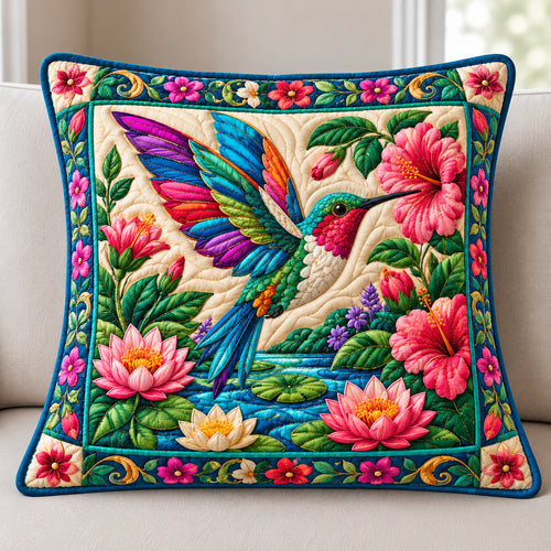 Jeweled Hummingbird Water Garden Quilted Pillow Case GFTONPT1001 C2