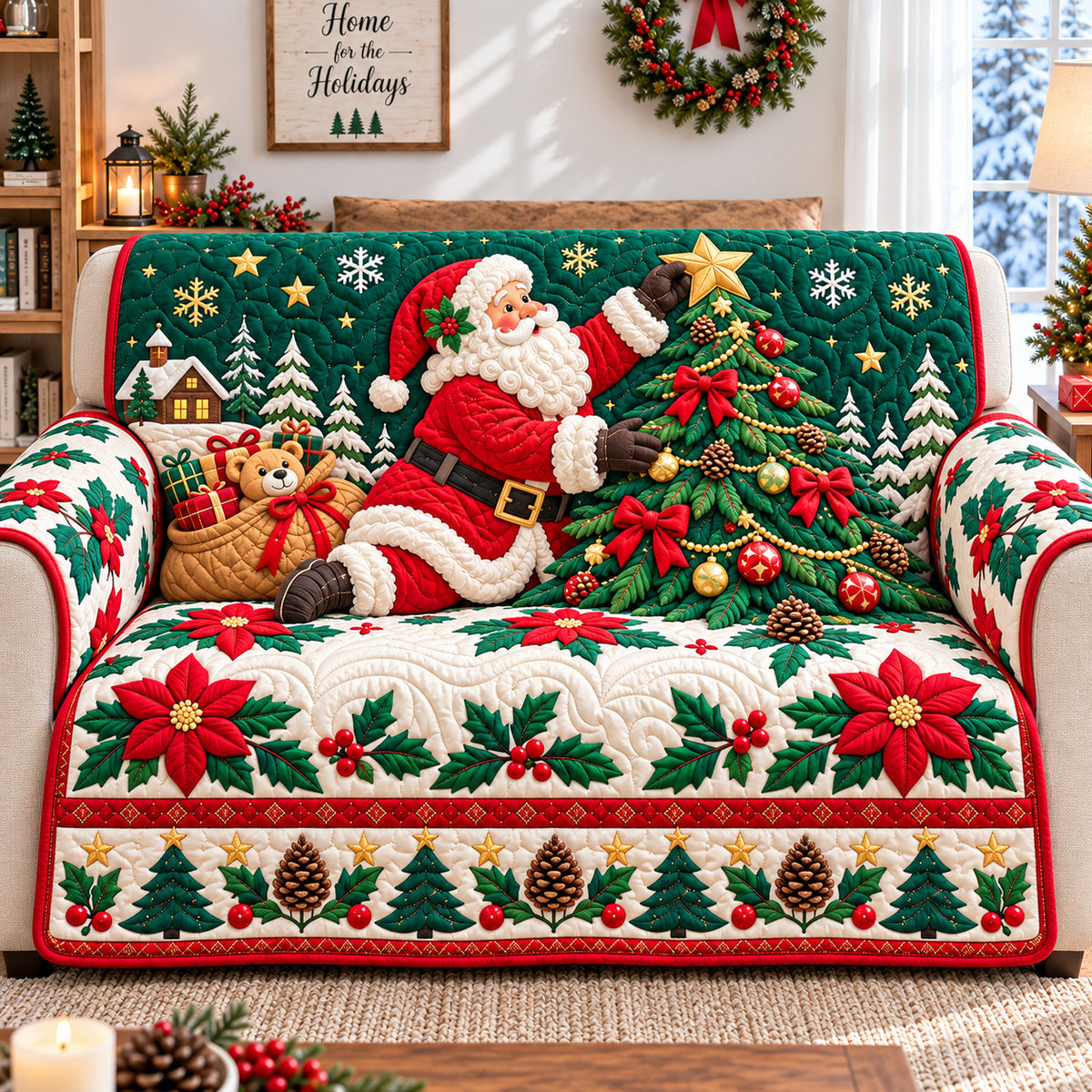 Santa Christmas Joy Quilted Sofa Cover GFTONPT1007