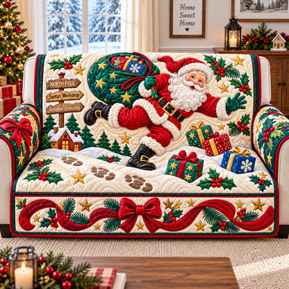 Santa Holiday Wishes Quilted Sofa Cover GFTONPT1008