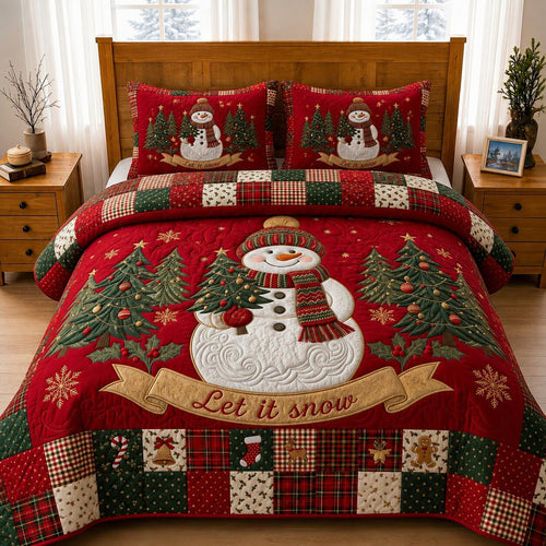 Winter Snowman 3-Piece Quilted Bedding Set GFTONPT103