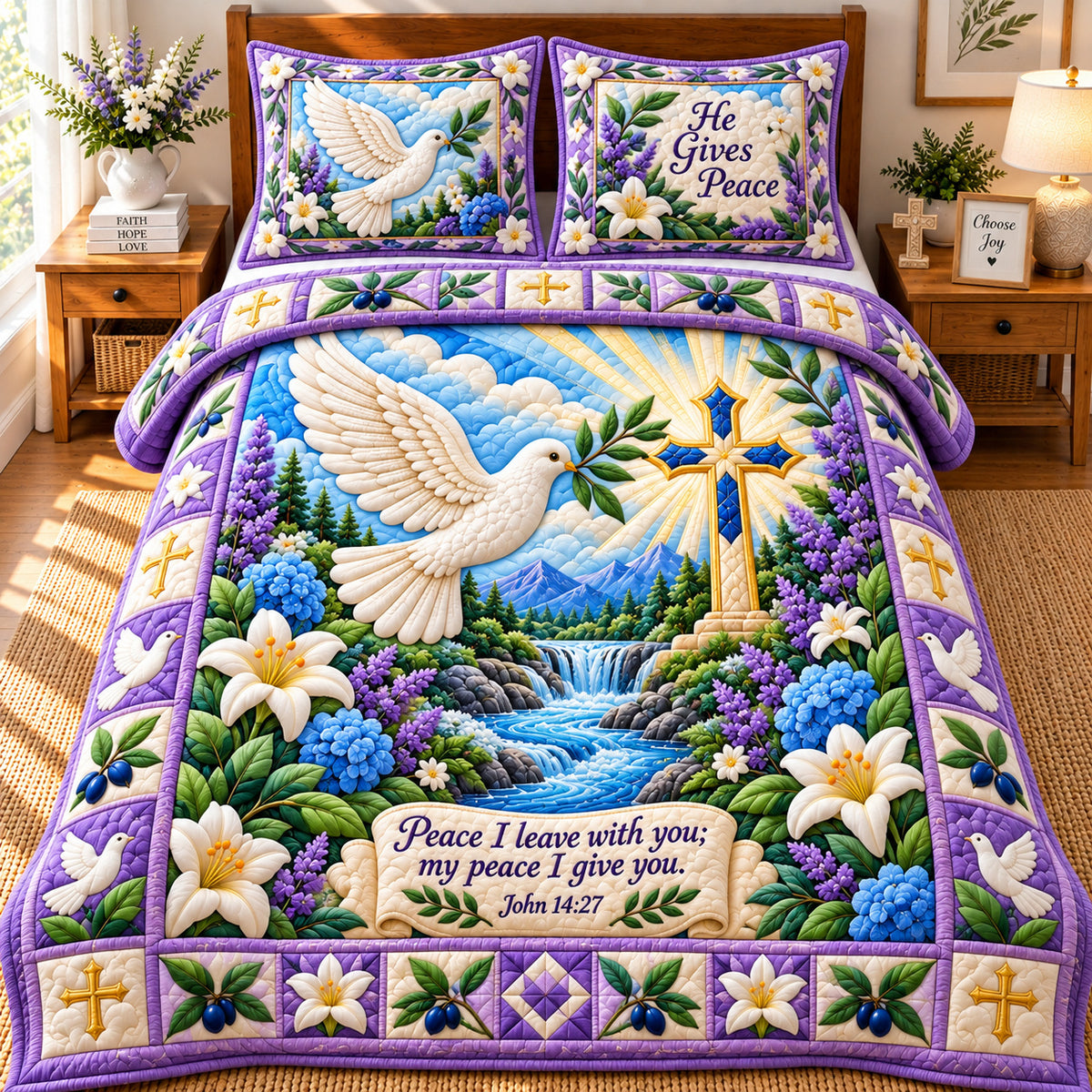 Christian Garden 3-Piece Quilted Bedding Set GFTONPT1048