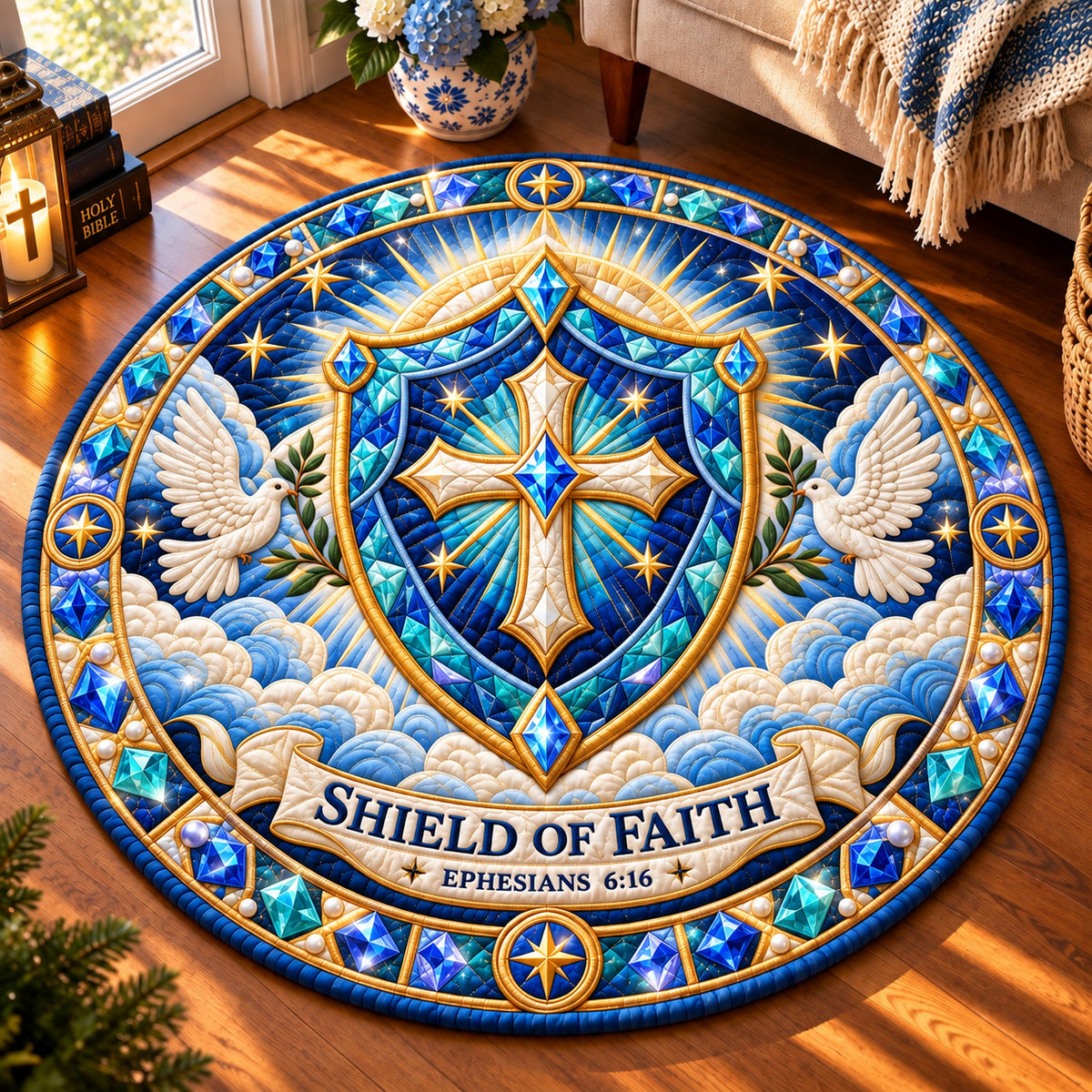 Shield Of Faith Quilted Round Mat GFTONPT1052