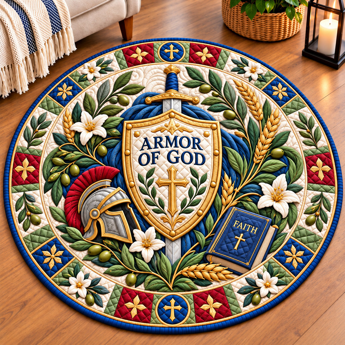 Armor Of God Garden Quilted Round Mat GFTONPT1056