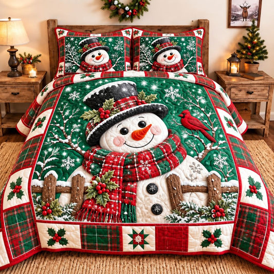 Jolly Snowman 3-Piece Quilted Bedding Set GFTONPT106